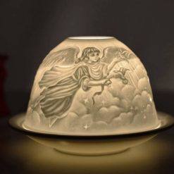 porcelánový svietnik biely s motívom anjelov