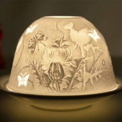 porcelánový svietnik biely s motívom kolibríka na ďatelinovej lúke
