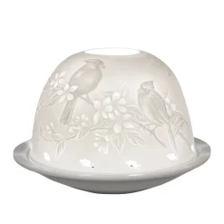 porcelánový svietnik biely s motívom vtáčikov